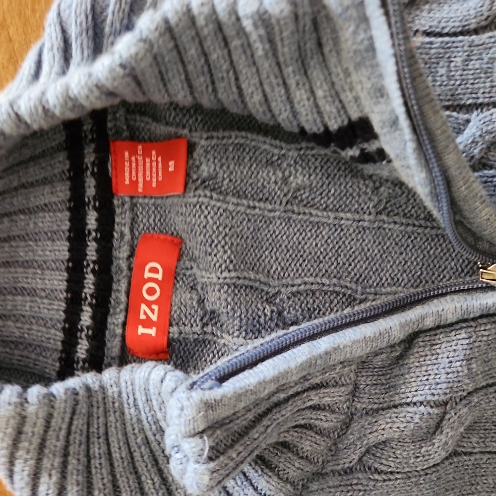 Izod Med mens zip blue long sleeve cable knit sweater EUC - Picture 2 of 6